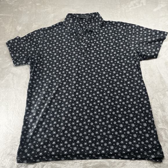 G/Fore G4 Golf Shirt Performance Polo Sketch Skull & Tees Print Black Men's L - Picture 1 of 9
